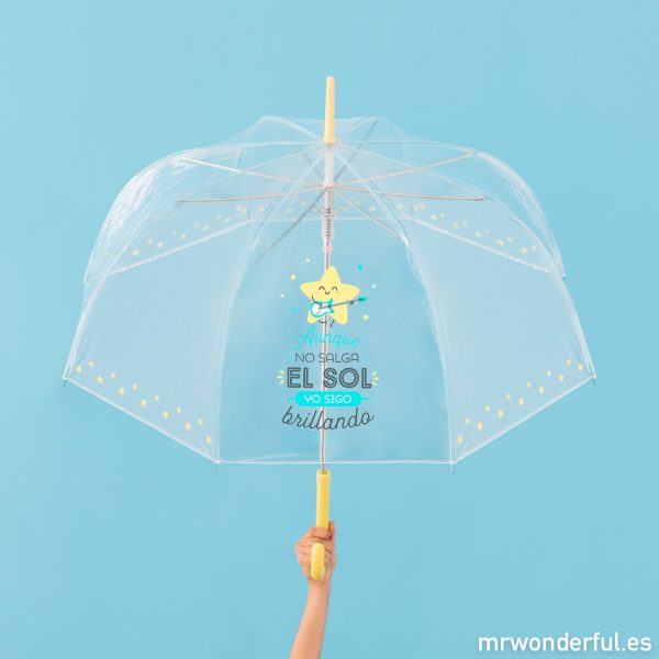 Paraguas grande transparente de Mr. Wonderful con estampado de estrella