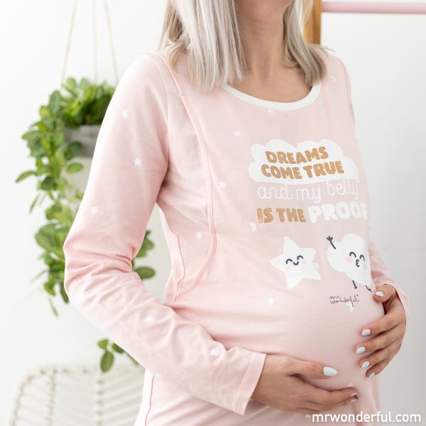 Camisón rosa de lactancia de la nueva colección de pijamas premamá y ropa de bebé de Mr. Wonderful para Prénatal