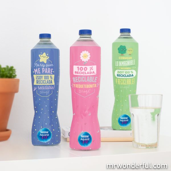 Nuevas botellas Aquarel by Mr. Wonderful 100 % recicladas y reciclables.